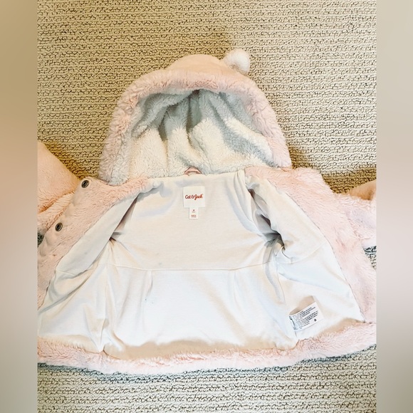 Cat & Jack Girls 3t Cozy Pink Faux Fur Jacket Coat With Hooded Ears! - Picture 6 of 6